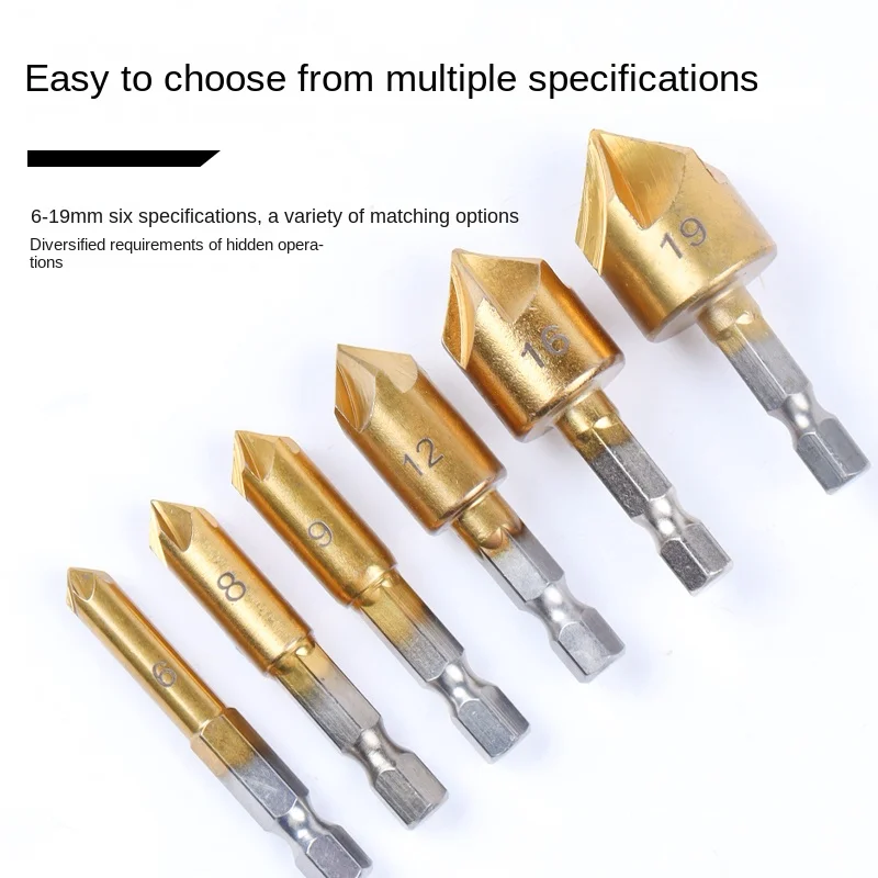 Five point chamfer 90 degree hexagonal shank reaming drill taper screw countersink knife deburring countersink