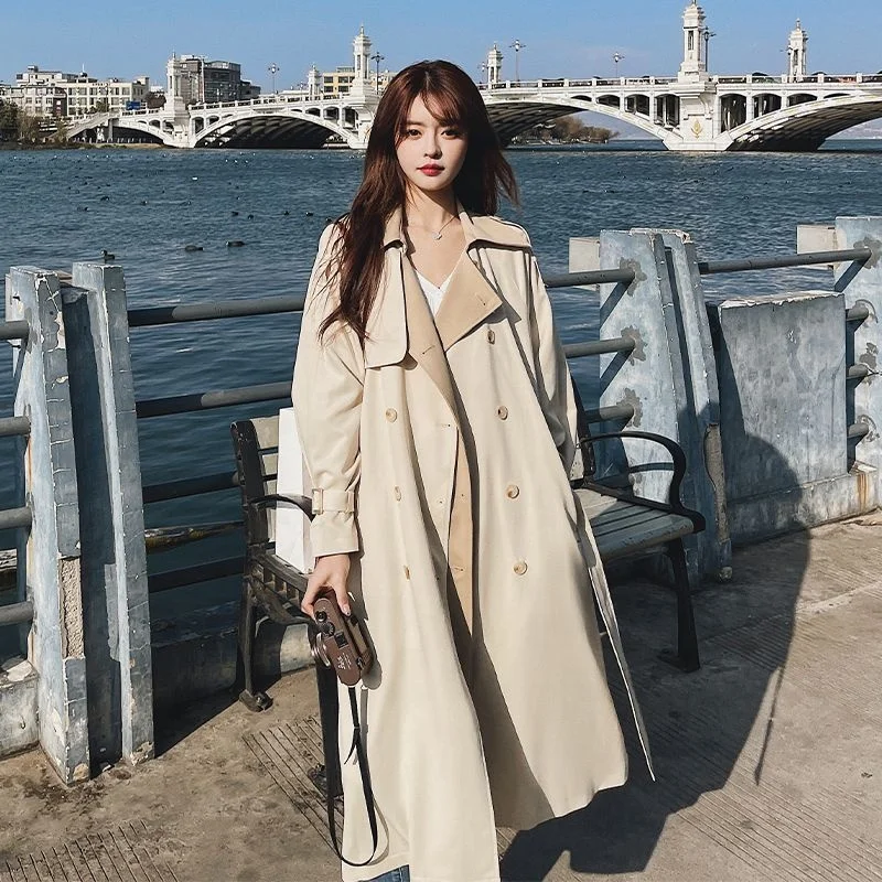 Korea Loose Oversize Double-Breasted Long Trench Coat Women White Black Duster Coat Windbreaker Lady Outerwear Spring Clothes