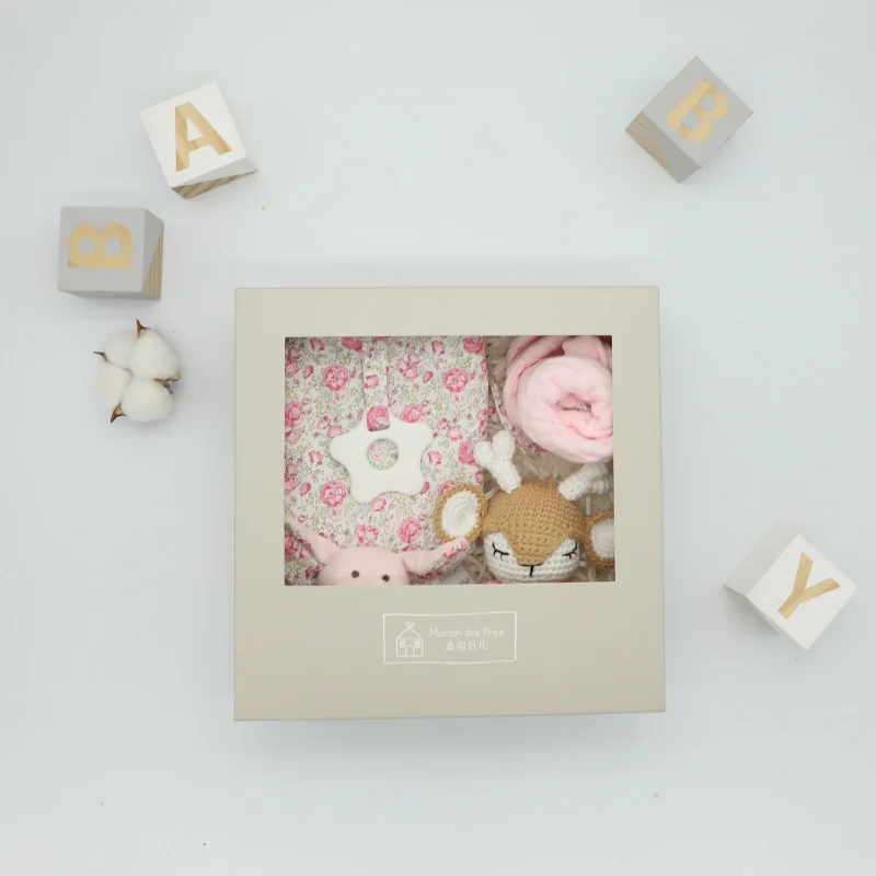 High Quality Custom Cute Animal Wooden Handmade Crochet Rabbit Baby Teether Rattle