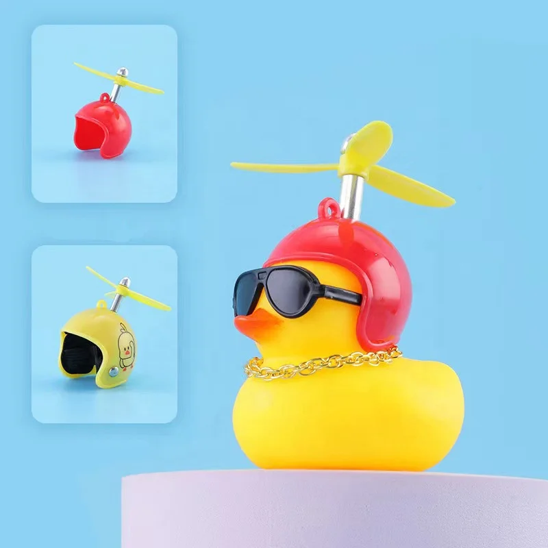 Cute Hot Selling Mini Yellow Rubber Duck Car Duck Ornaments Bike Gadgets with Propeller Helmet