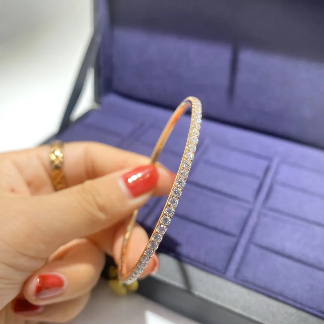 Elegant 18k Gold Bracelet Moissanite Bangle in Solid Gold Jewelry Moissanite Stones Diamond Bracelet