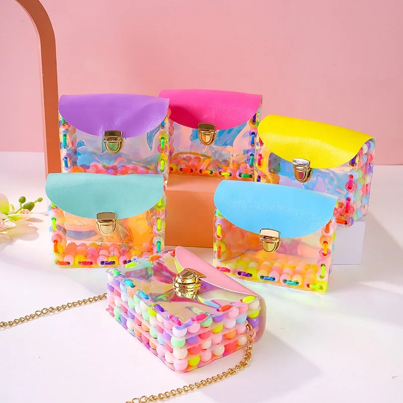 Wholesale girls jelly coin purse handmade DIY beaded material beading toy kit for girls shoulder bag