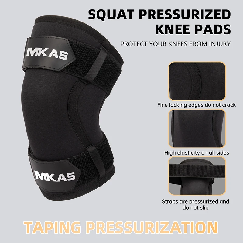 MKAS Fitness Black Anti Slip Adjustable Weightlifting Compression Elastic Knee Wraps Brace Neoprene Knee Sleeves