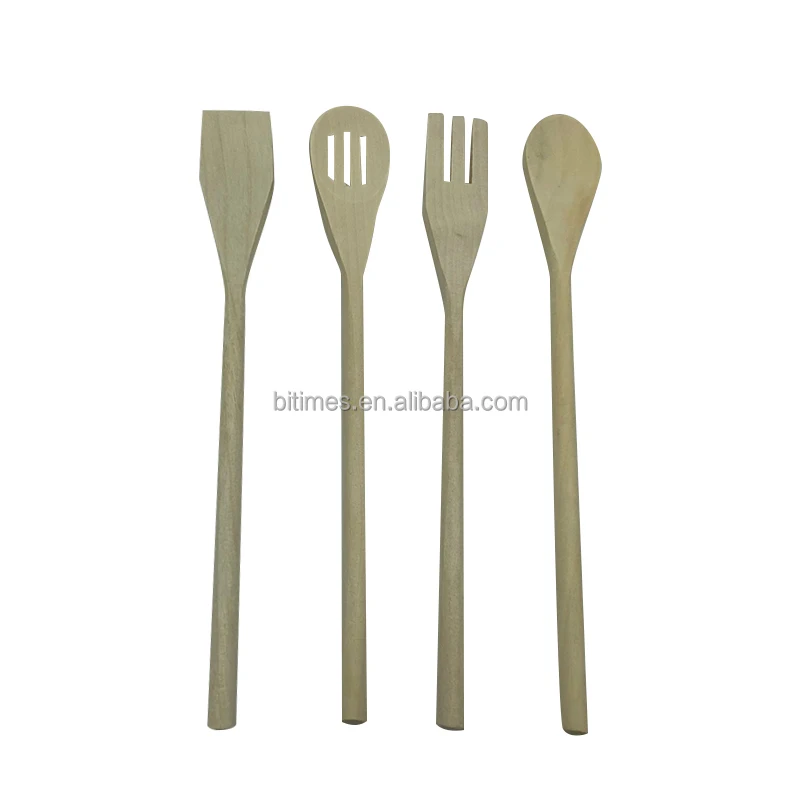 Durable 4PCS Set Wood Maple Long Handle Kitchen Cooking Utensils Spoon For Salad Making