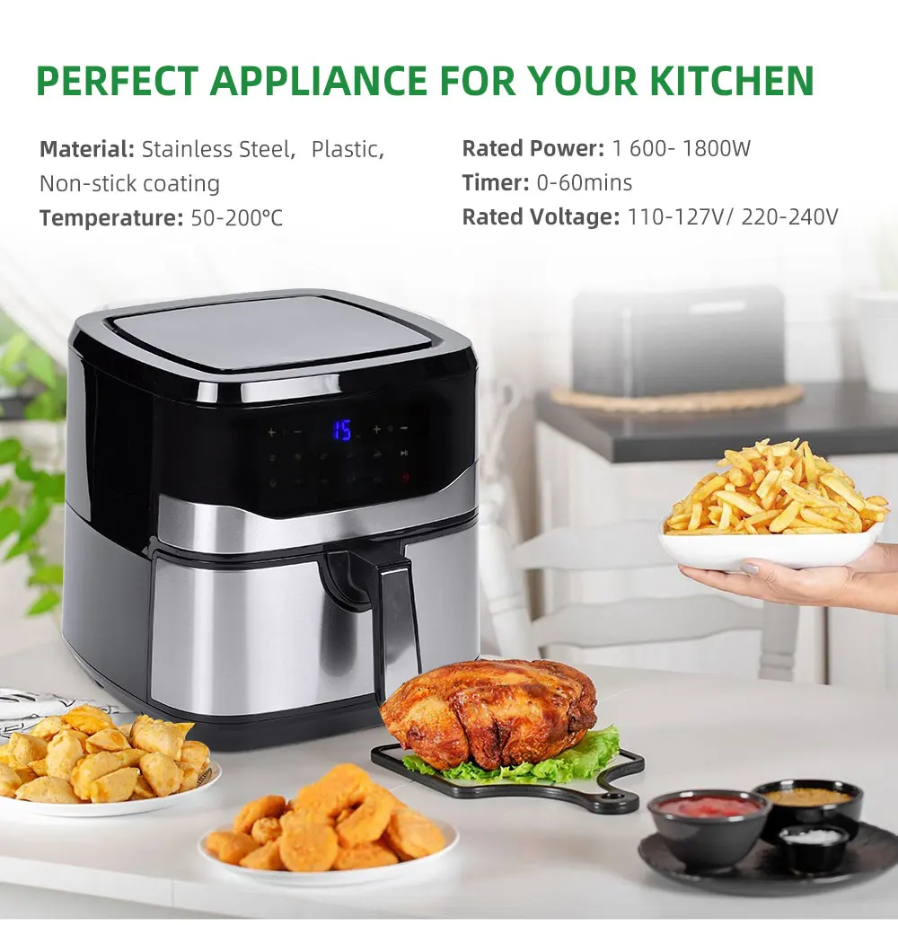 Fryer Oil Free 7.5l 1800w Oven Commercial Digital Home Use Touch Screen Stainless Steel Air Fryer