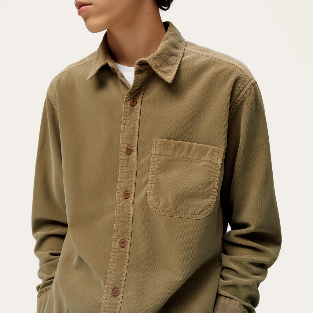 Wholesale Custom High Quality Shirts Men Corduroy Long Sleeve Casual Mens Turn Down Collar Tops Loose Solid Color Shirts