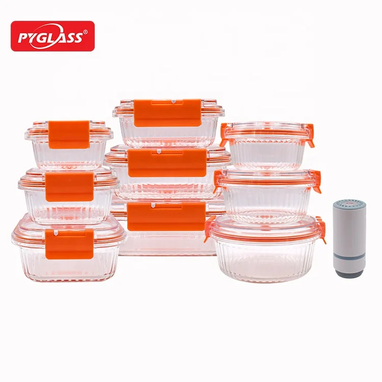 New Arrival Kitchen Storage Container with  Vacuum Lid Glass Food Storage Containers with Airtight PP lid lunch box with Pump