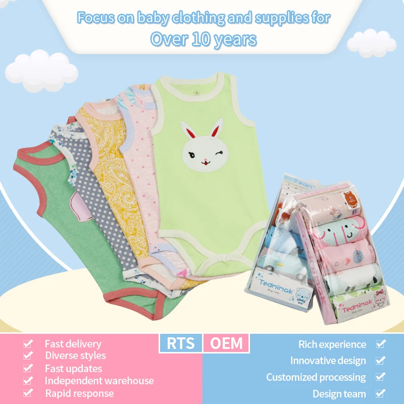 baby clothes outfit knitting 5 pack sleeveless baby romper pajamas bodysuits  for  baby summer