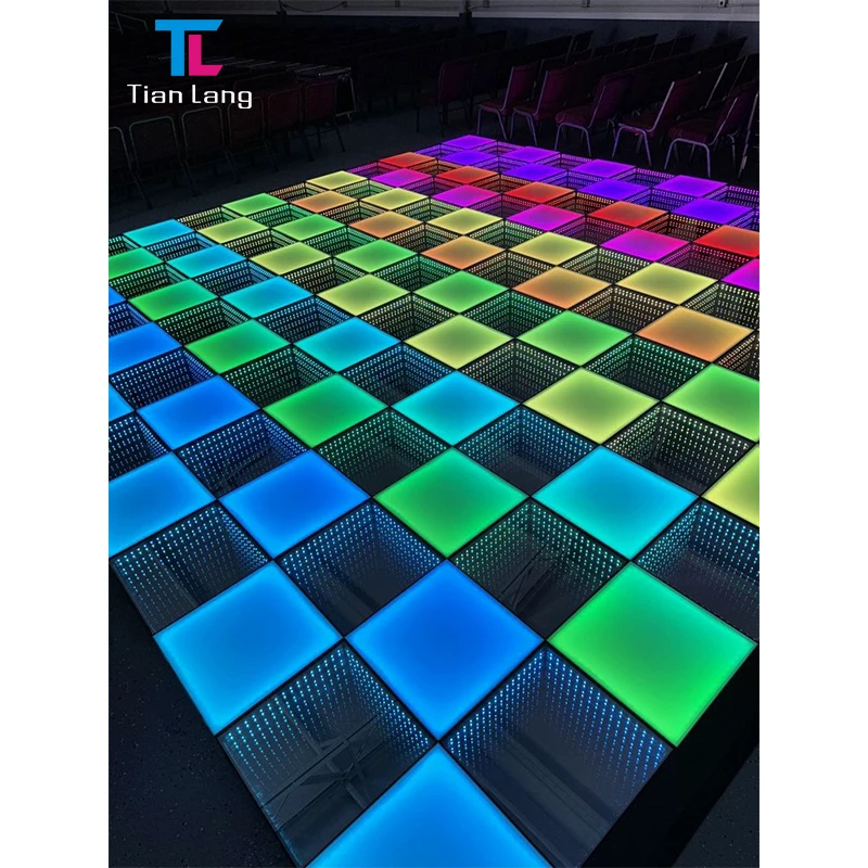 Romantic 50*50 cm digital 3D golden led mirror dancing floor for wedding stage disco dj