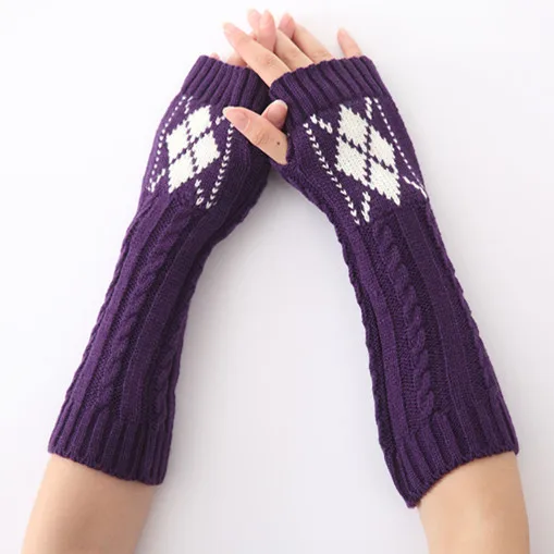
Casual Jacquard Diamond Pattern Arm Warmer Crochet Warmer Mitten Christmas Knitted Fingerless Gloves 