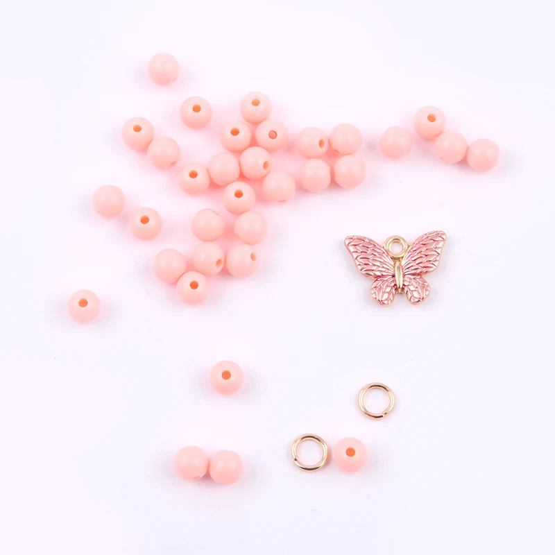 Factory Direct Custom Cute DIY Pink Bead Rose Gold Plated Butterfly Pendant Home Handmade Baby Kids Bracelet