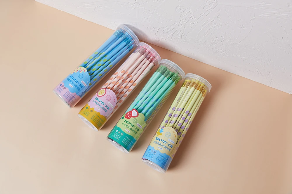 ZL348 Korean Hot Sale Wholesale PVC barrel packing Slim Groove Pencil 7 inch 2.6mm lead Triangular shape HB pencil with holes