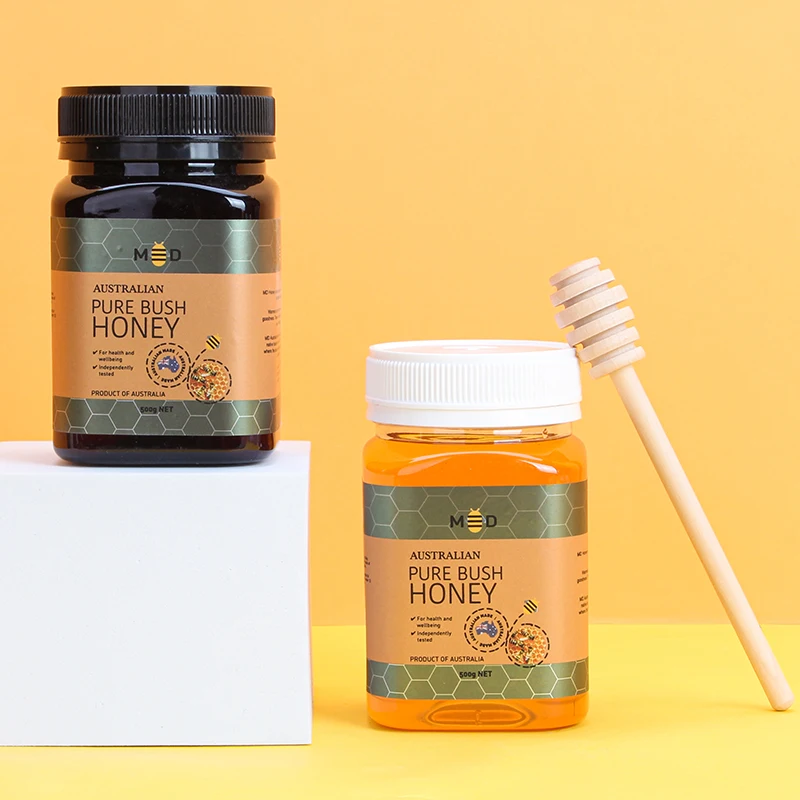 Wholesale Transparent Black Amber Plastic PET Food Grade Empty Square Honey Jars and Bottles 500g 360ml