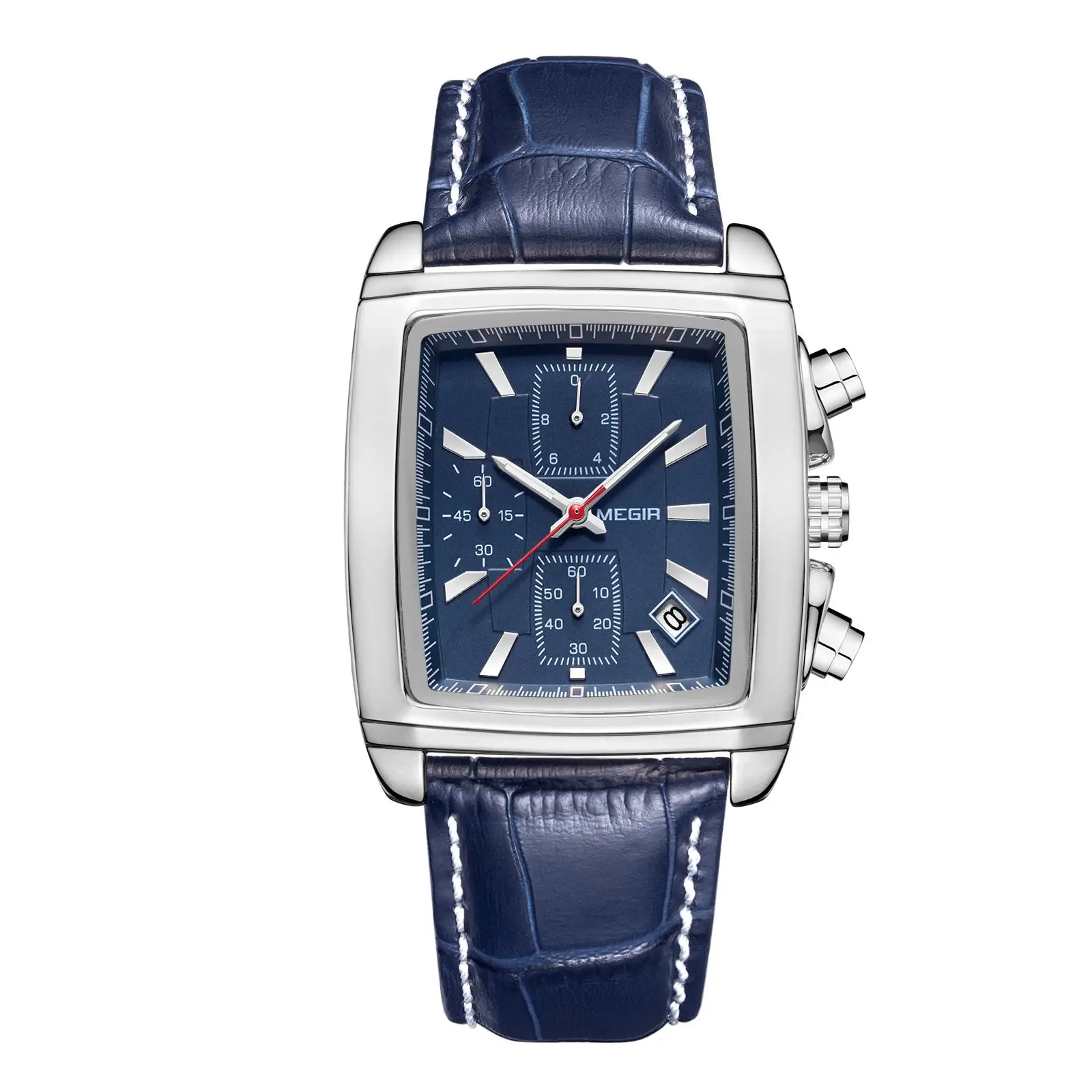 Top Brand MEGIR 2028 Luxury Sport Watches Square Quartz Waterproof Wrist  For Men Chrono Clock Man Leather  jam tangan