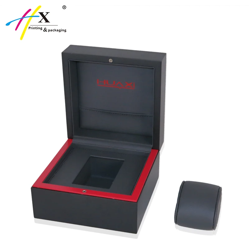 
Matte black PU leather interior wood watch case & box 
