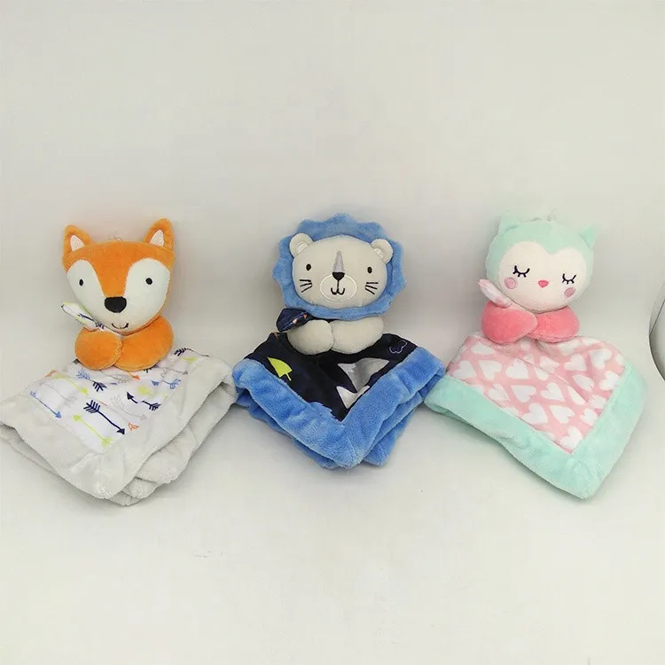 20+ Years OEM ODM Baby Cute Soothing Soft Stuffed Plush Comforter Baby Blanket With elephant Head/ sleeping bear doudou toy