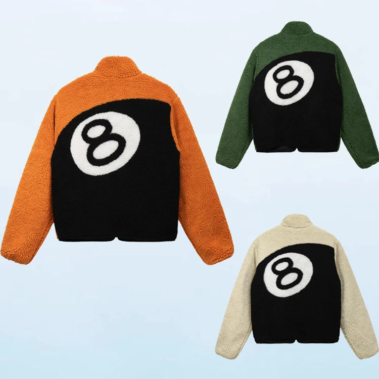 huili manufacture warm soft both sides to wear fleece winter outdoor jackets men print custom sherpa fleece jacket