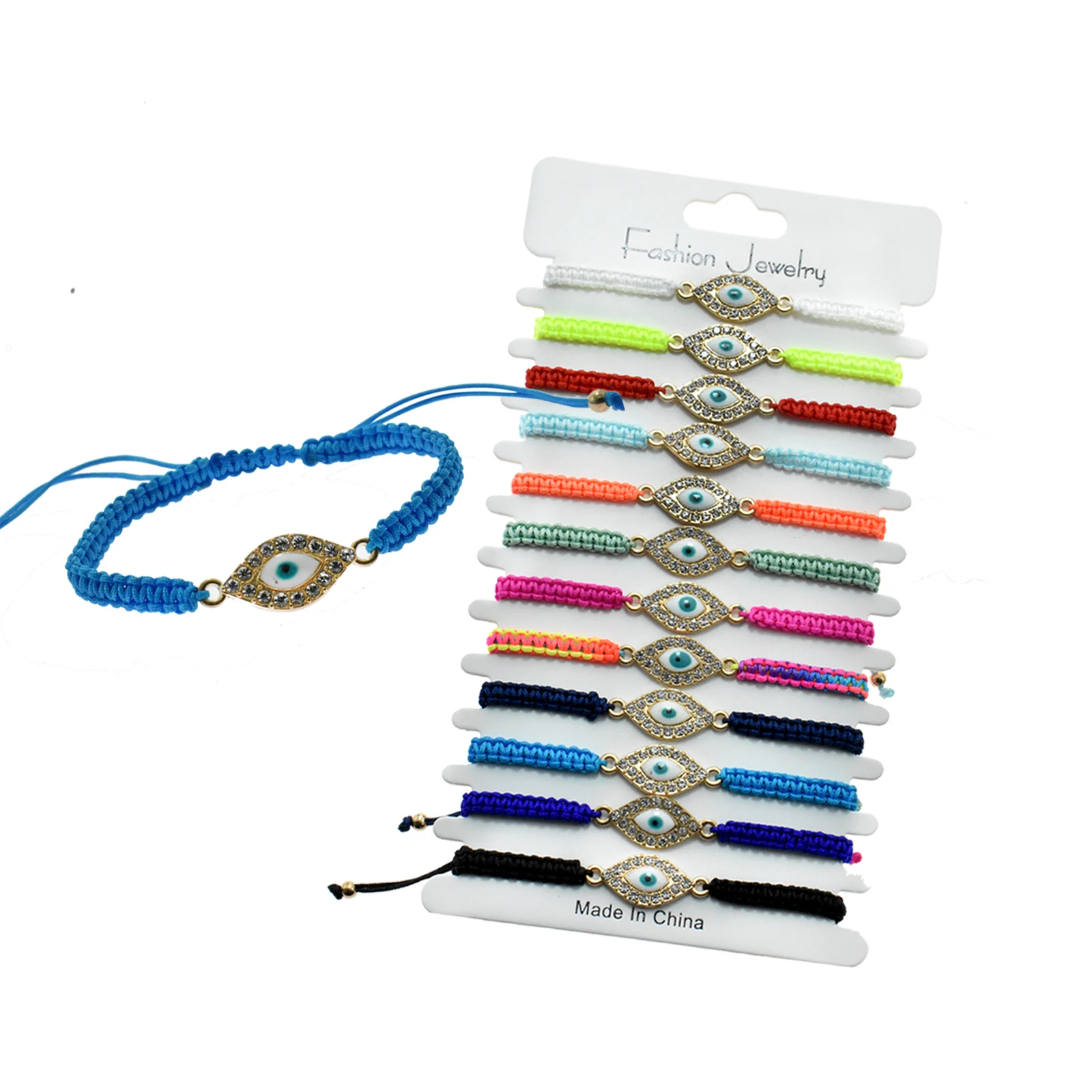 Hot sale blue  eye ball   with crystal charm bracelet color nylon cord with pendent bracelet