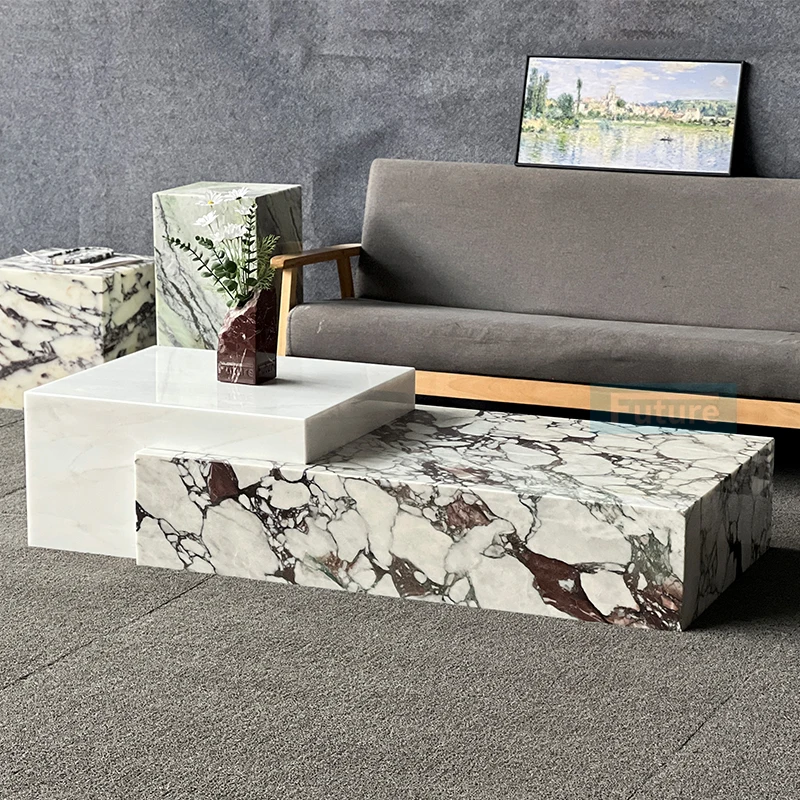 Modern Design Low Plinth Marble Living Room Luxury Natural Customized Calacatta Viola Ice White Onyx Coffee Table For Livingroom