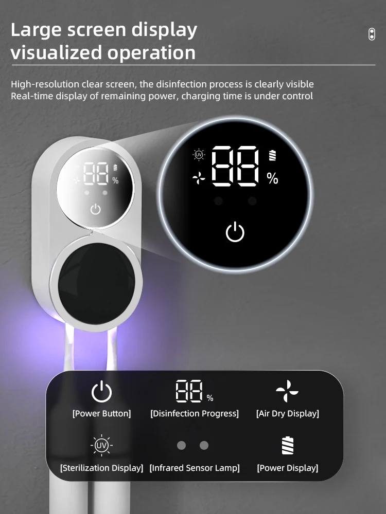 wall mounted Intelligent automatic sensing mini portable  toothbrush sanitizer USB rechargeable for two toothbrushes