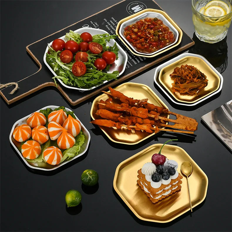 Korean Stainless Steel square Plate BBQ Dessert Fruit Cake Tray food grade Tableware dinner plate for restaurant