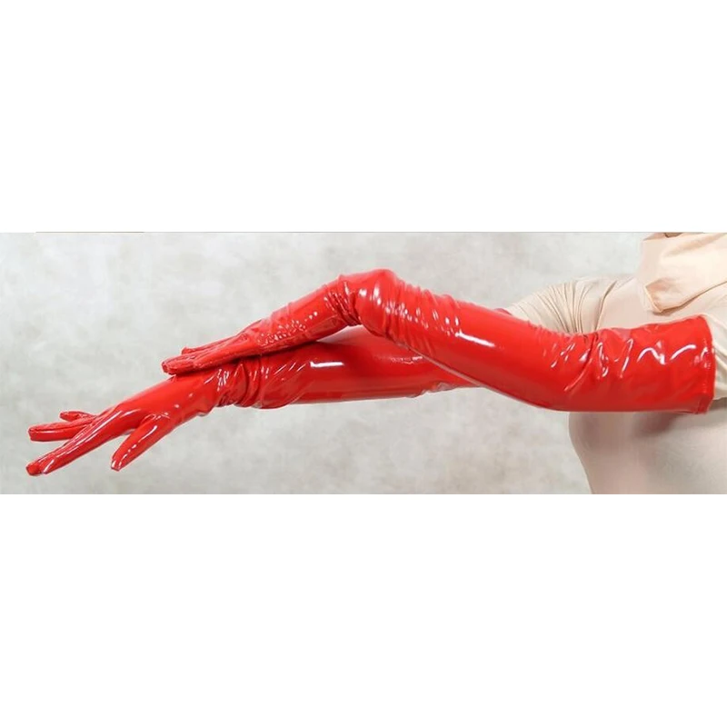 Wholesale Long Leather Mittens Women PVC Gloves Black Red Leather Gloves
