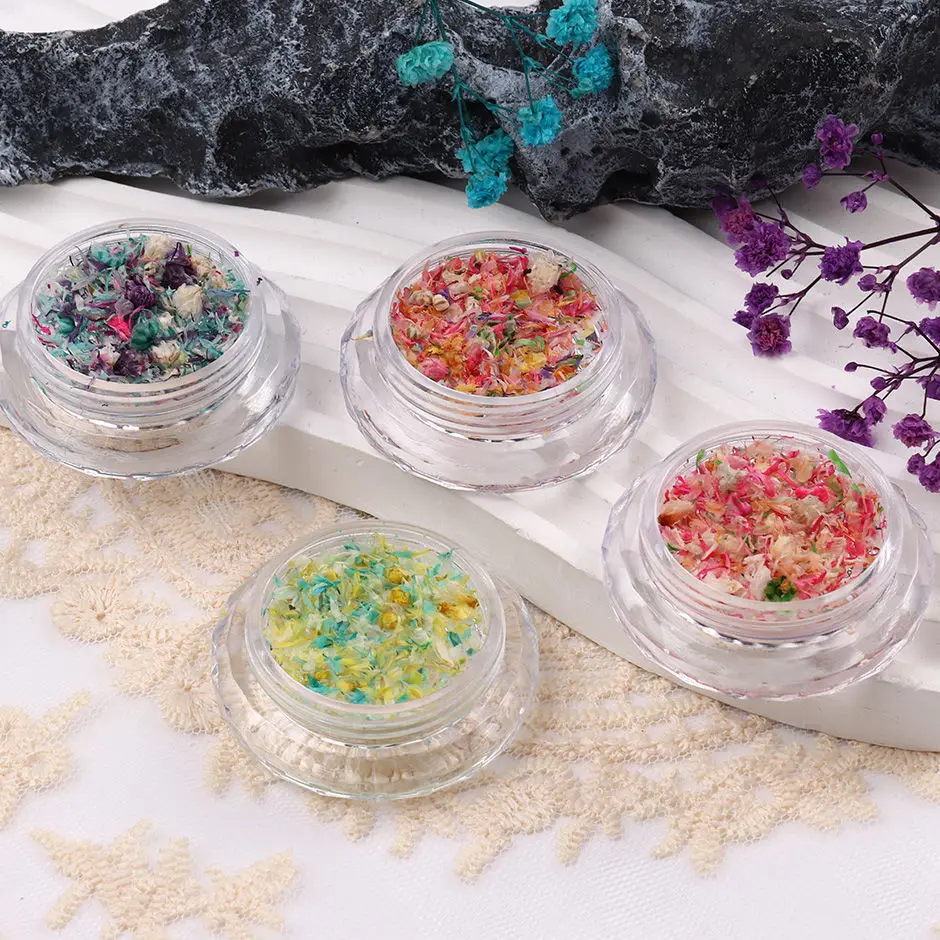 3D Colorful Dried Flower Petal Nails Art Decoration Mixed Color Natural Dry Flower Nail Charms