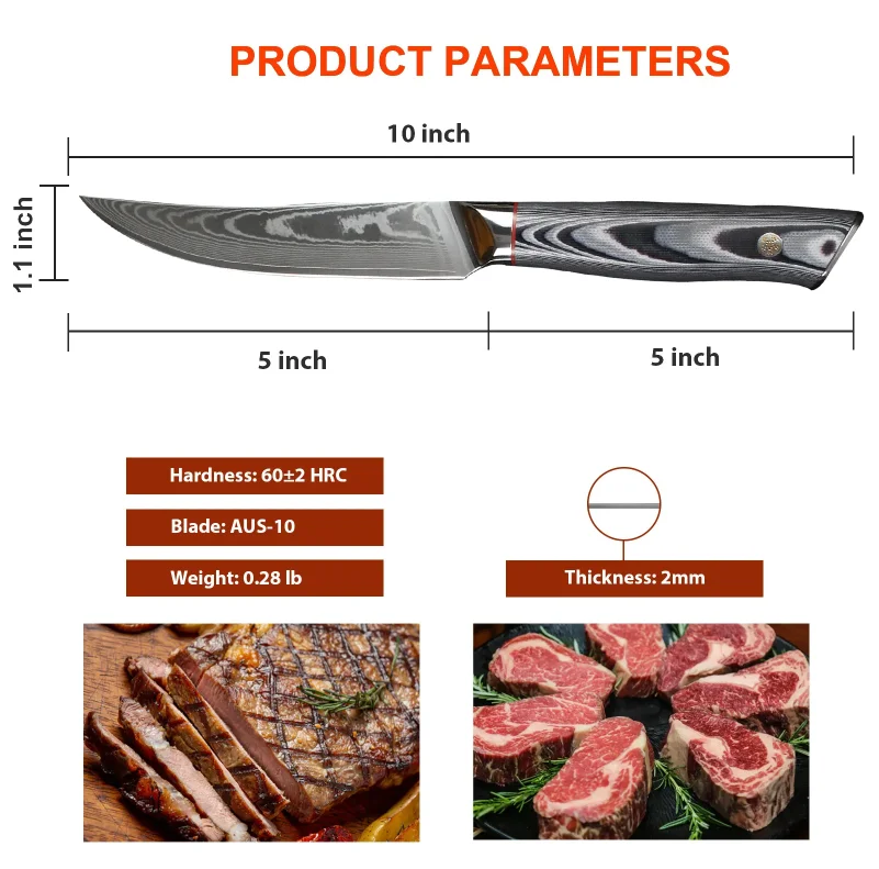 Kitchen Steak Knife 5 Inches Knives Stainless Steel Serrated Steak Chef Knife sharp Western Style Steak for Household Use