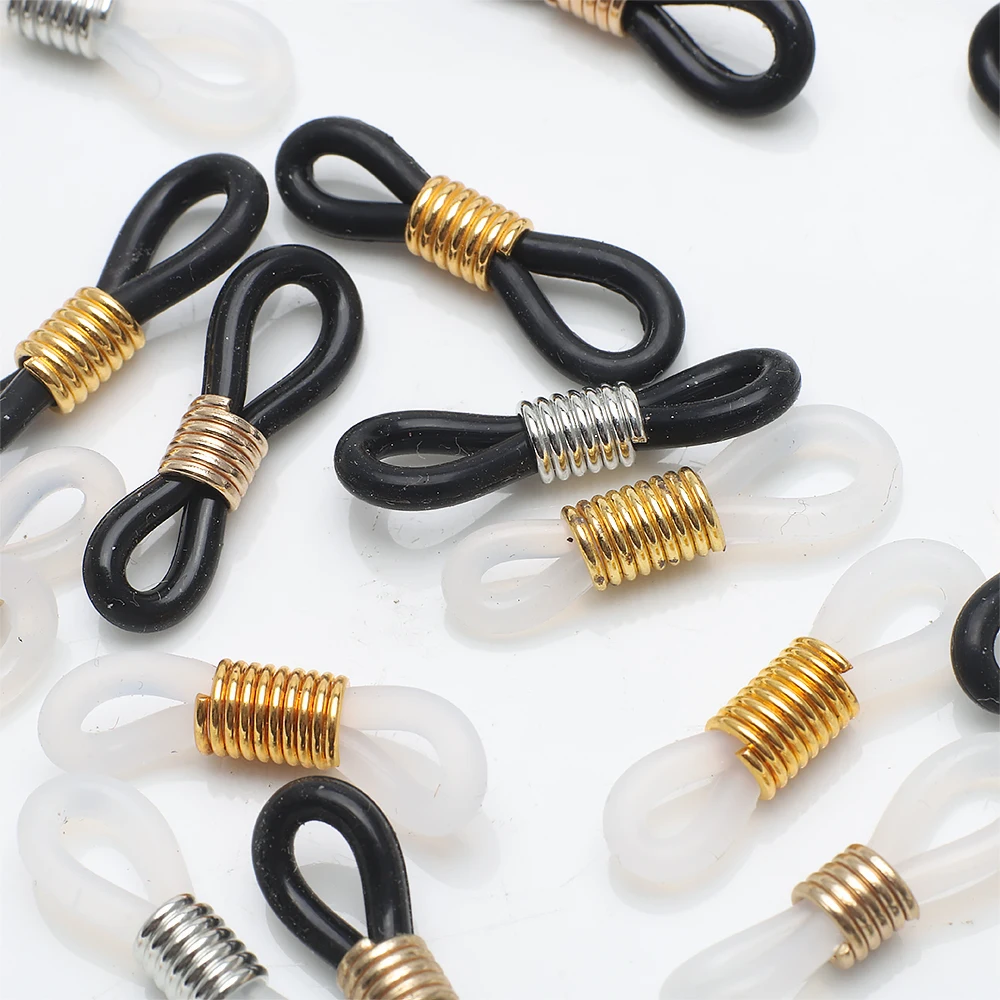 Zhubi 20MM Rubber Eyeglass Buckles Gold Silver Alloy Connectors Retainer Ends Rope Sunglass Cord DIY Jewelry Making Accessories