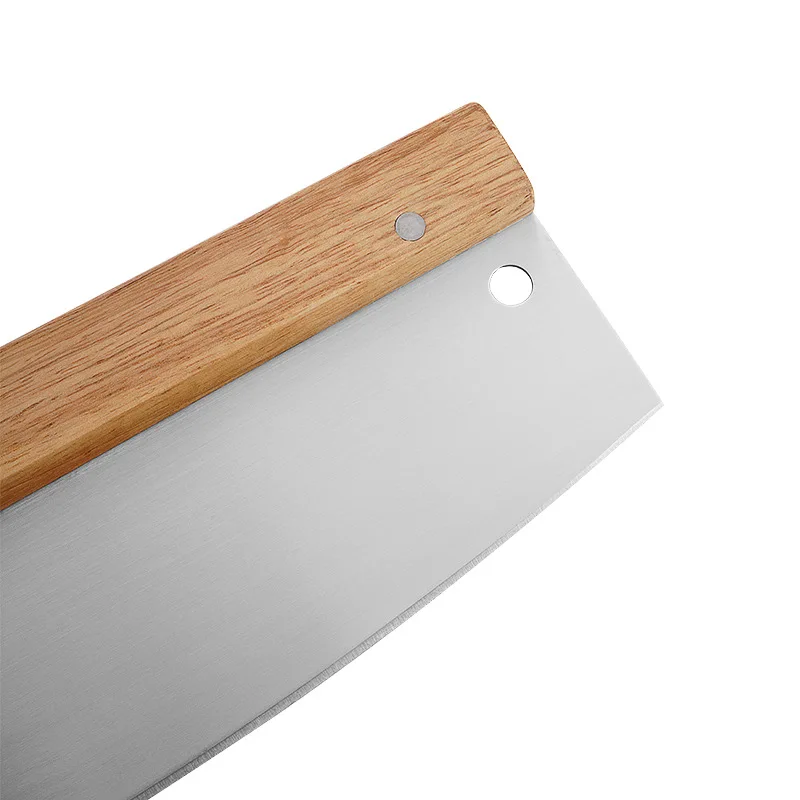 Stainless Steel Wooden Handle Scimitar Baking Tool Wooden Handle Half Moon Pizza  Bread Swing Knife Flour Knife Pizza Cutter