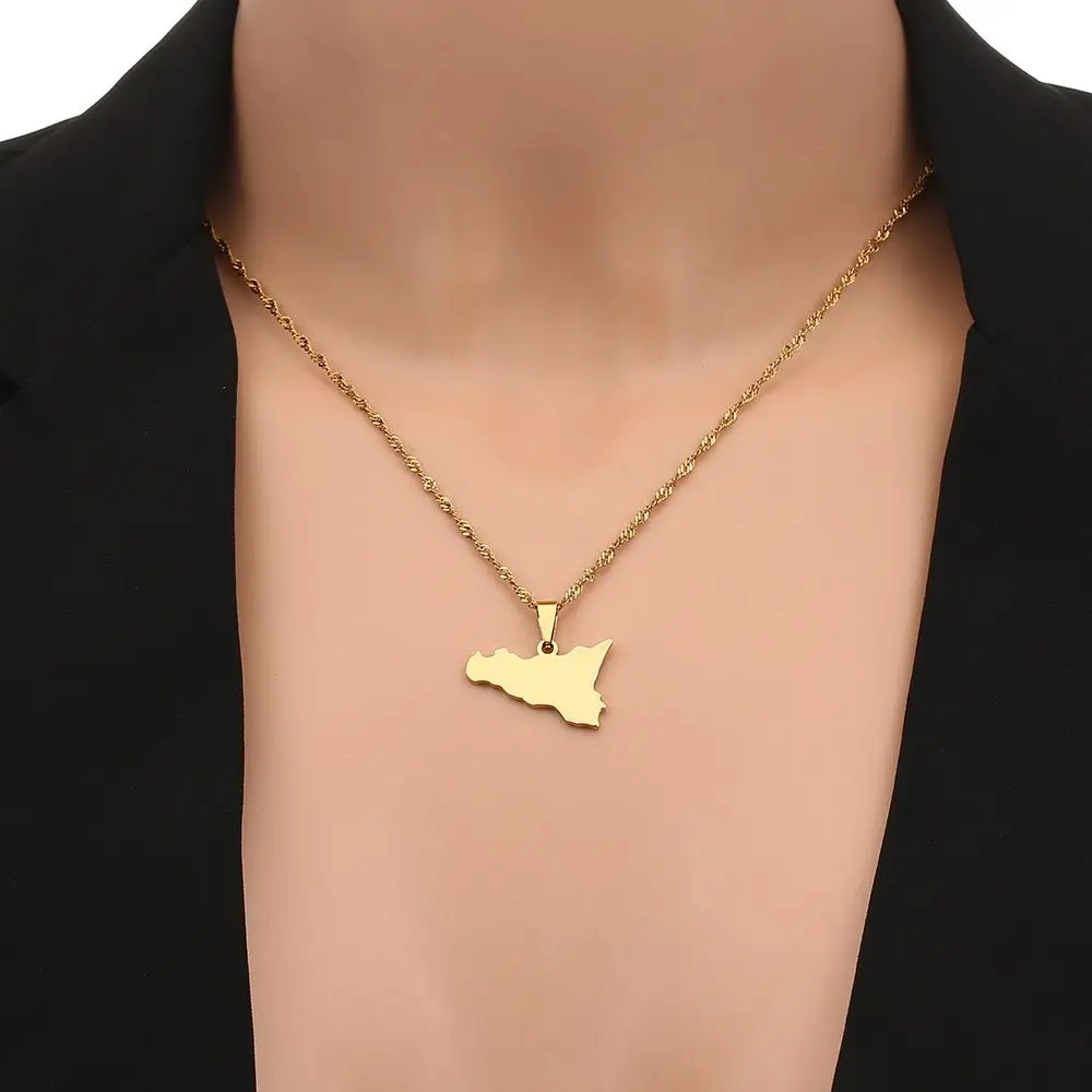 Wholesale Smooth surface Sicily Italy Region Stainless steel Pendant Necklaces Jewelry for Women Girls