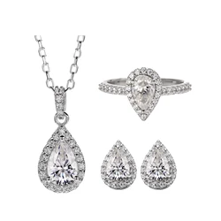 HL06T Abiding Wholesale Pear Cut 1 CT DEF Moissanite Halo 925 Silver Women 3 Pieces Jewelry Set With Gra Certificate