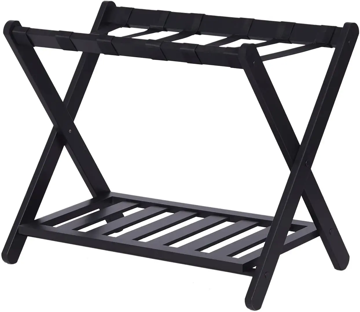 Bamboo Luggage Rack with Shelf Wooden Folding Luggage Rack for Guest Room Bamboo Baggage Stand for entryway Hallway