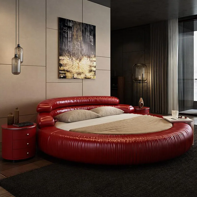 Italian Loft King Size Round Bed Frame Big Queen Trundle Home Bed Room Upholstered Luxury Bedroom Furniture Set With Storage