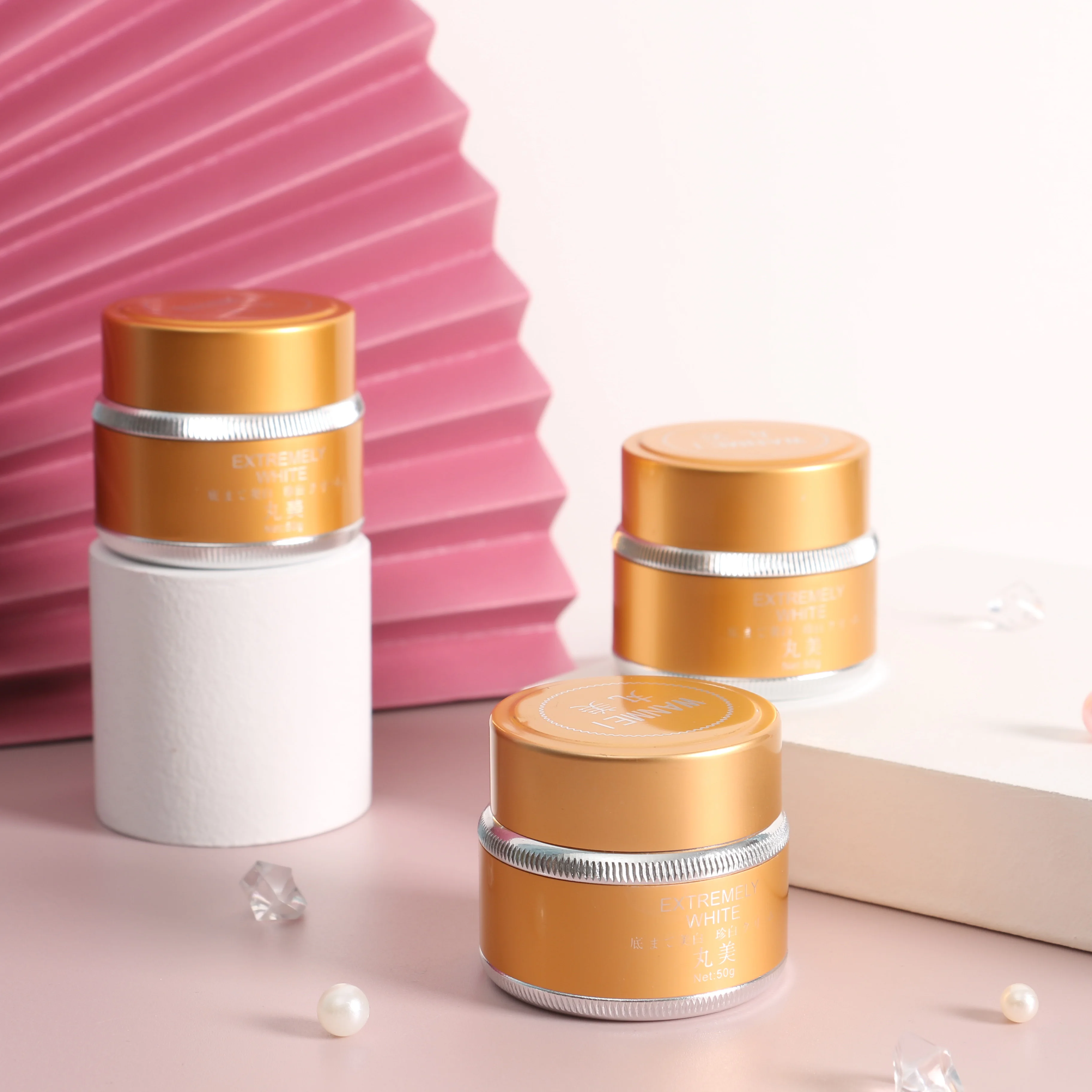 Gold Aluminium Luxury Empty Glass Jar Cosmetics Containers and Packaging 50g