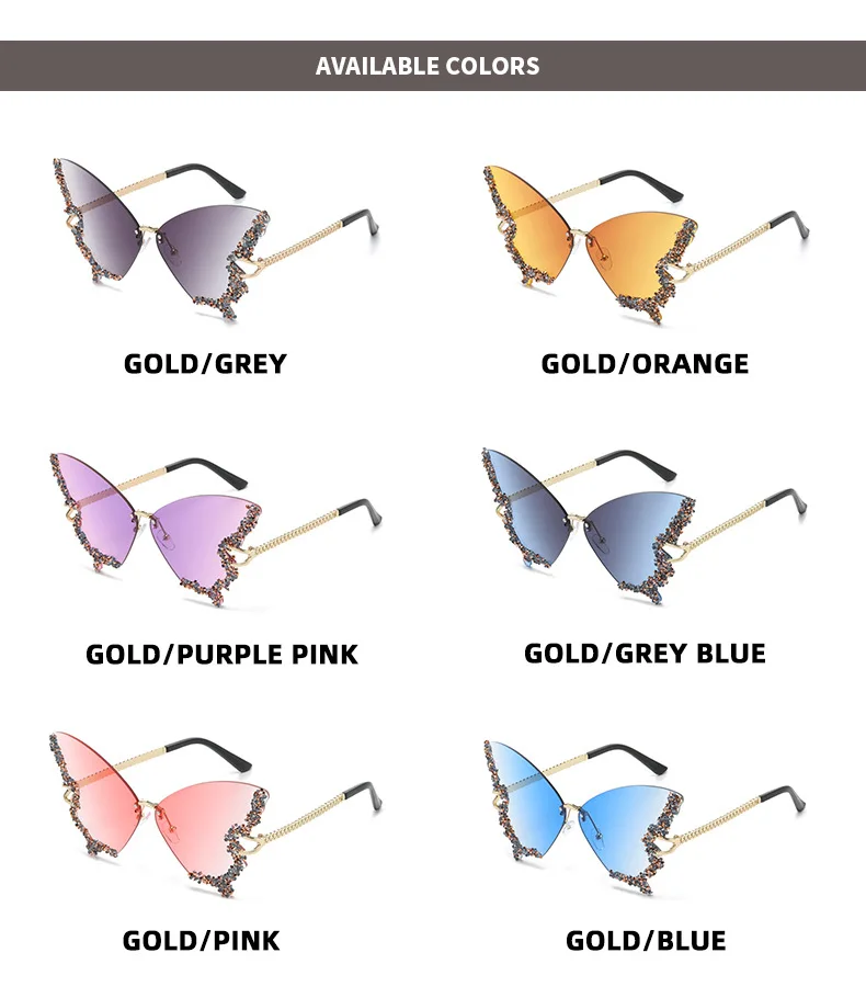 2023 Hot Selling Rimless Oversized Bling Rhinestone Diamond Sunglasses Lady Trendy Shades Sun Glasses Retro