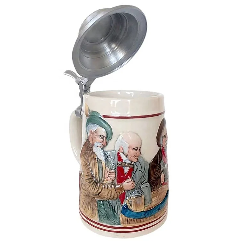 0.6L Metal Pewter Lid Stein Germany Oktoberfest Tankard with Eagle for Water and Tea Horn Coffee Mug Drinking Glass