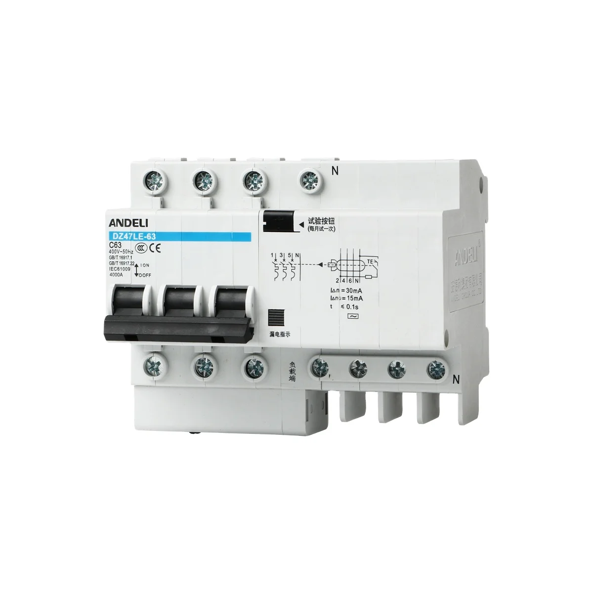  ANDELI автоматические выключатели DZ47LE-63 3P + N портативные mcb