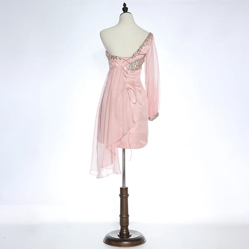 Wholesale custom banquet one shoulder short skirt prom dress pink