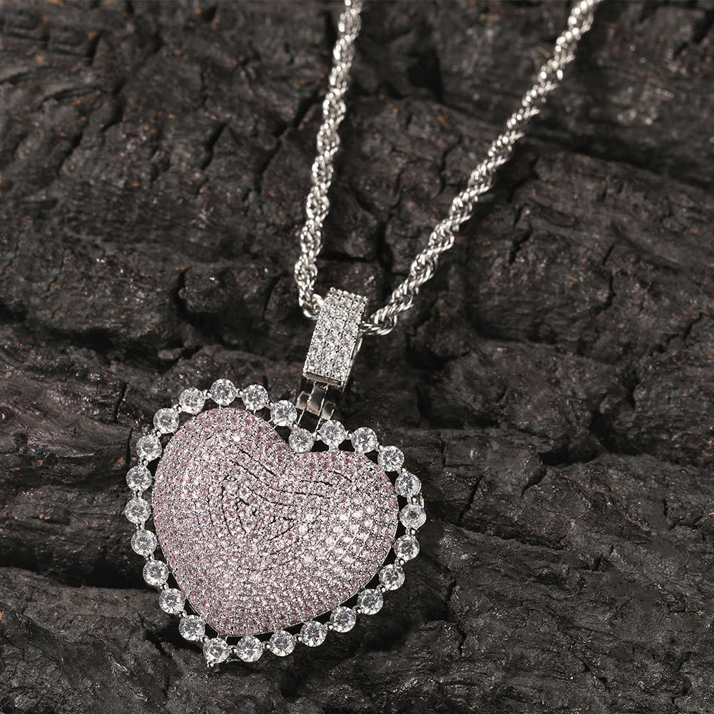 UWIN Pink CZ Heart Shape Chain Pendant Iced Pink Oil Earring Hiphop Women Necklace Rapper Fashion Women Jewelry Set