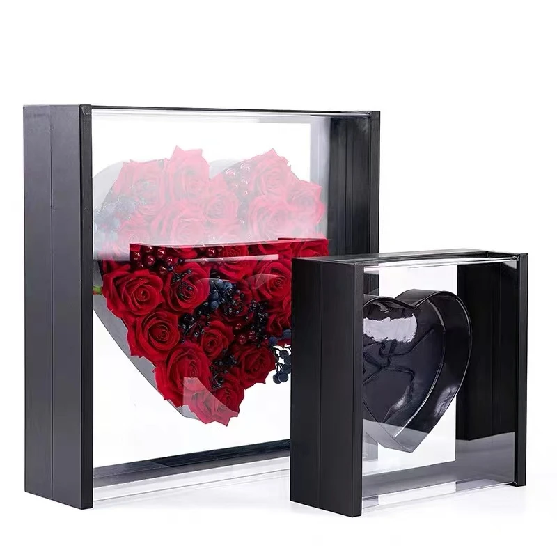Hot sale stock flower paper boxes colored heart love acrylic box packaging gift paper box with window