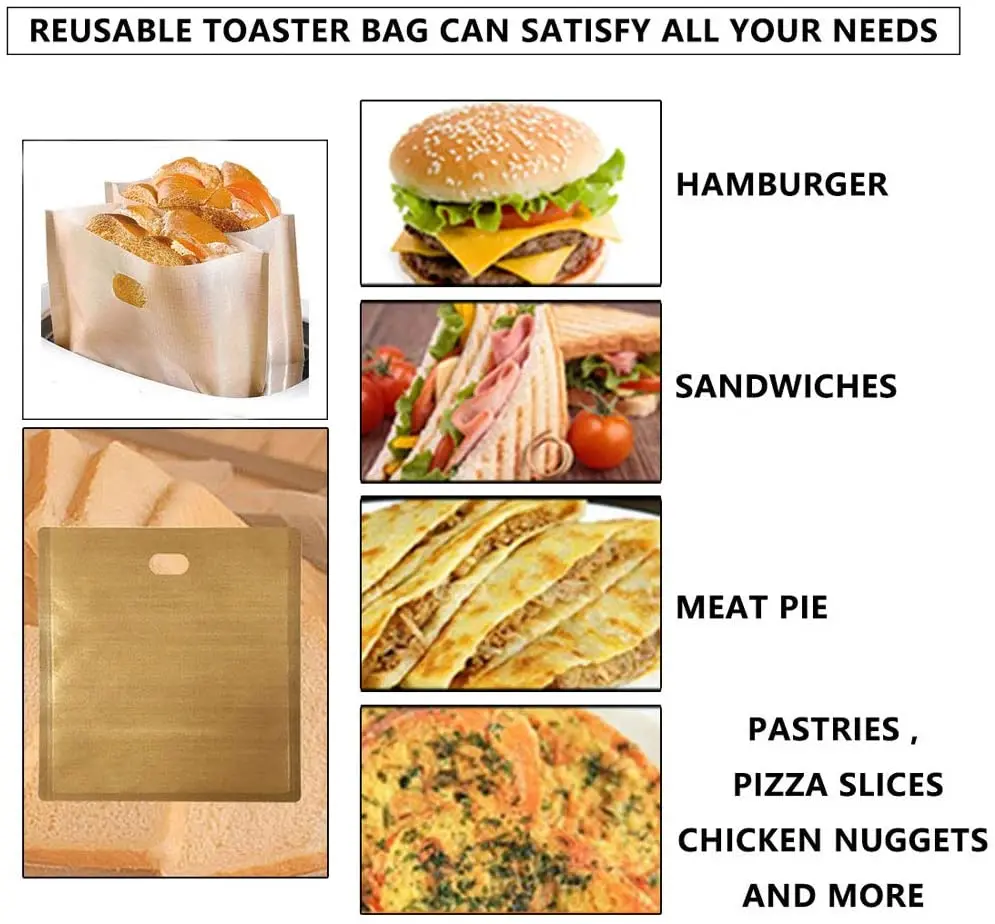 Reusable and Heat Resistant Easy to Clean Perfect for Sandwiches Pastries Pizza Slices Non Stick Toaster Bags