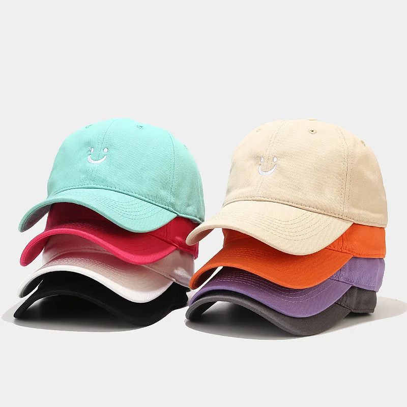 Korean Tide Brand Smiley Face Baseball Cap for Men and Women Street Soft Top Embroidery Curved Brim Cap Plain Student Hat