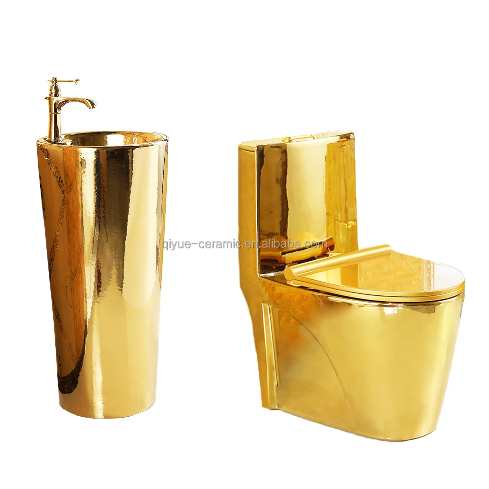Hot Sale Golden Wc 901PT Bathroom Ceramic Gold Toilet and Sink Sanitary Set