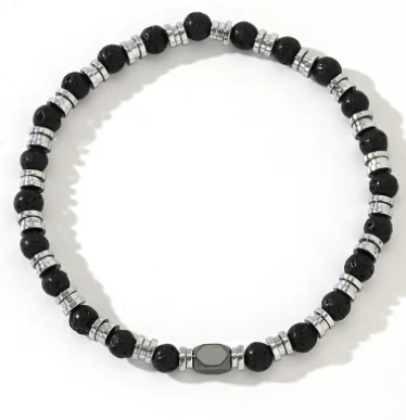 8mm Magnetic Black Hematite Bead Stretch Bracelet with Crystal Spacer Beads for Anniversaries Elegant Bangles Style