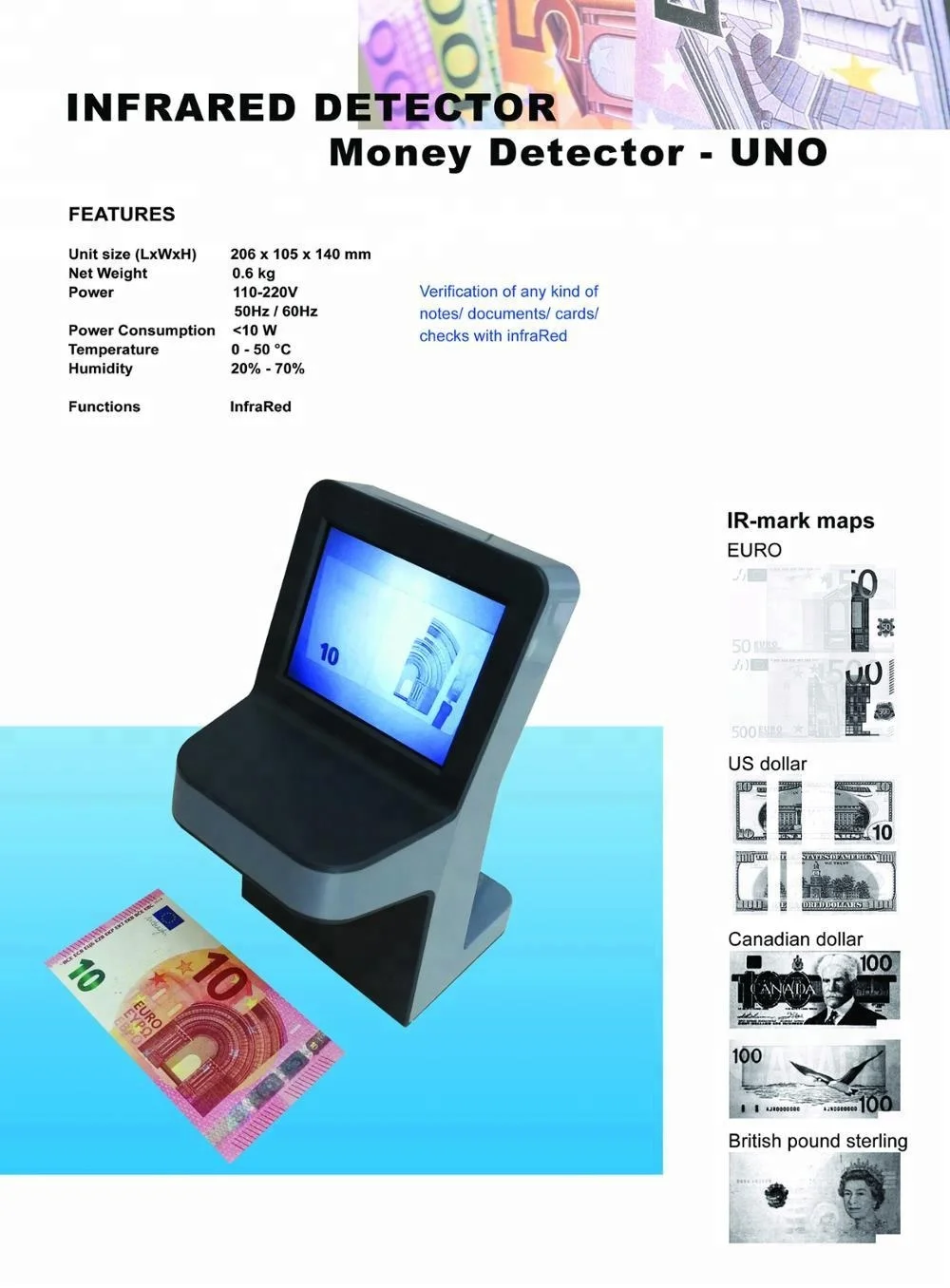 Infrared IR counterfeit  detector