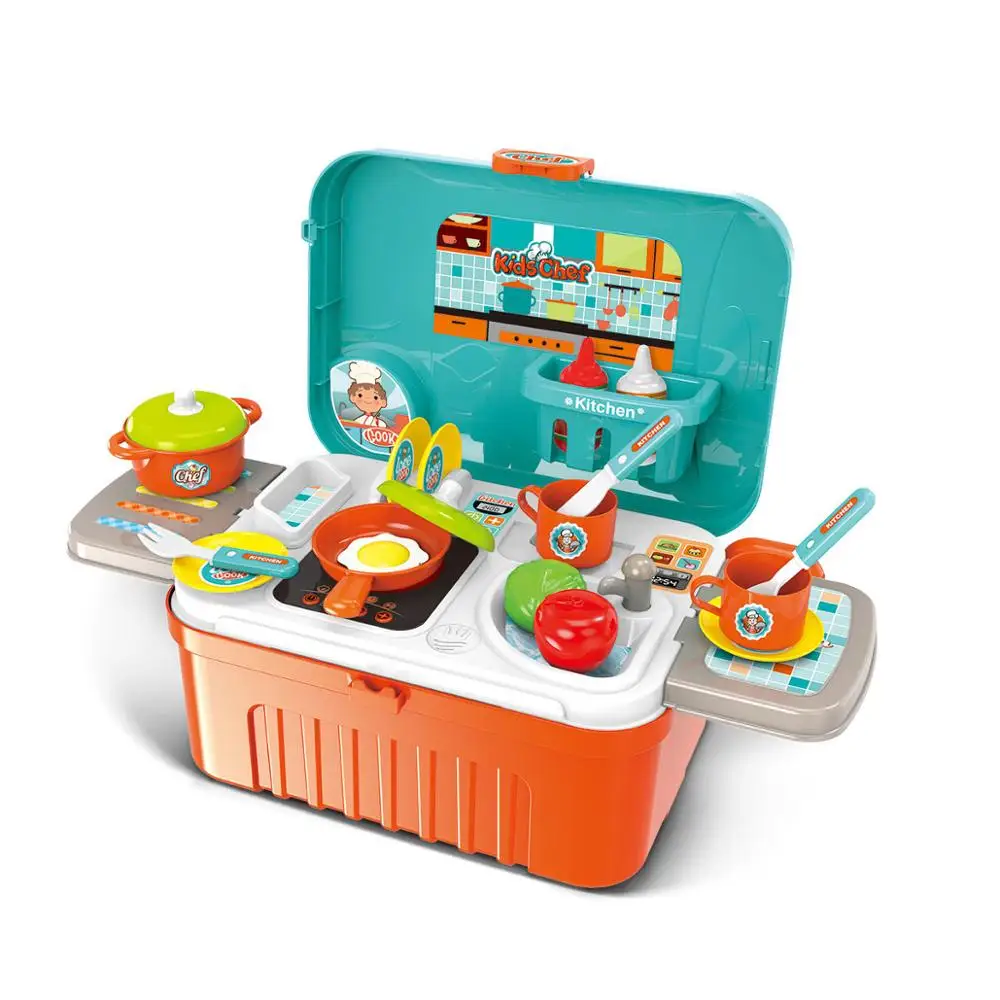 new wholesale 3 in 1 love kitchen chef luggage toy  set  cooking for kids pretend play toy for Children