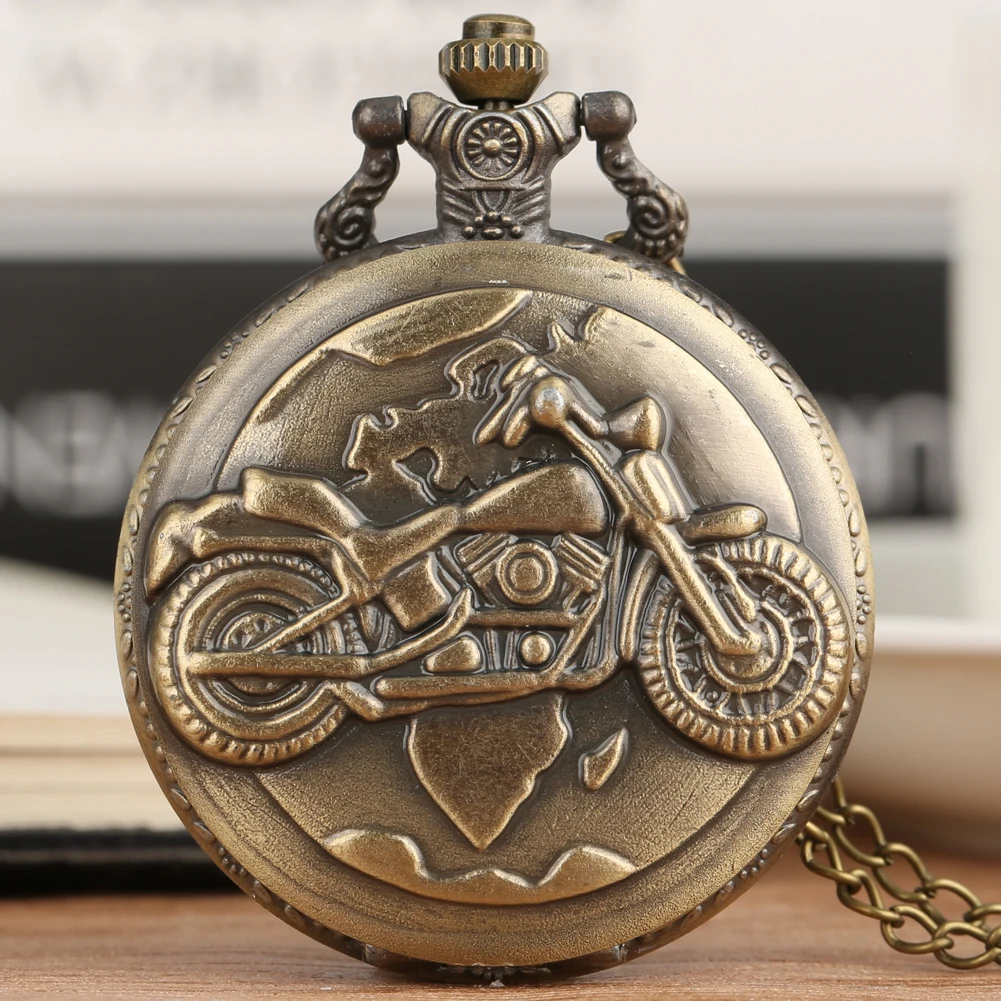 Vintage Necklace 3D Motorbike Quartz Pocket Watch Bronze Skull Silver Vintage Necklace Chain Pendant Motorcycle pocket watches