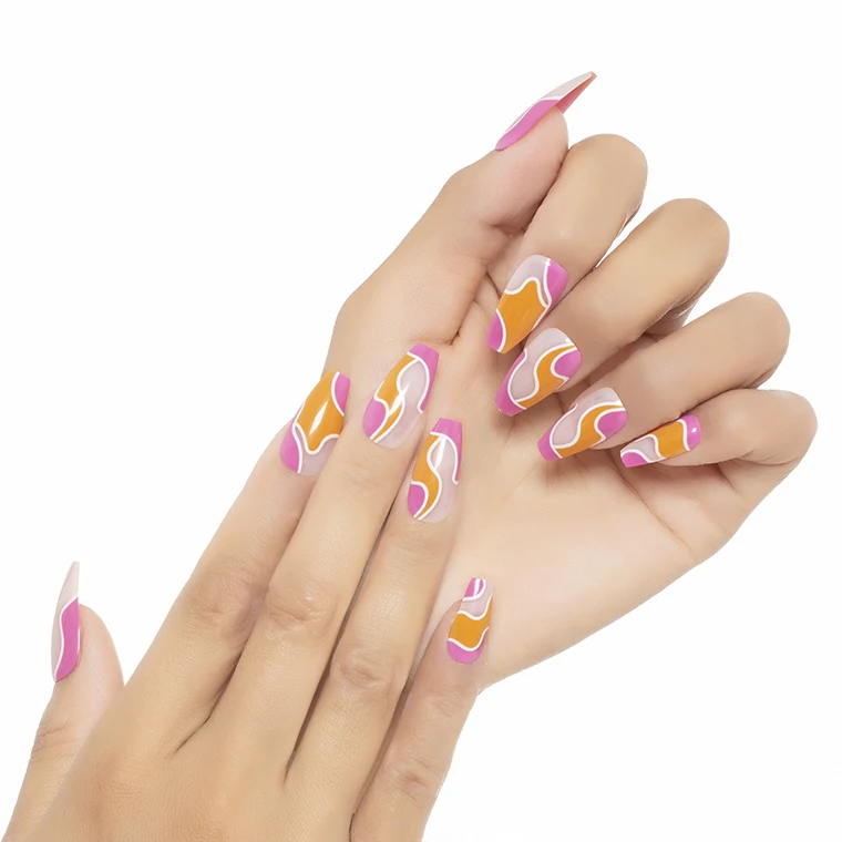 Nail Vendor Customize Pre Designed for Women Artificial Nails Decorated Luxury False Nails Low MOQ and Fast Delivery Hot Grid