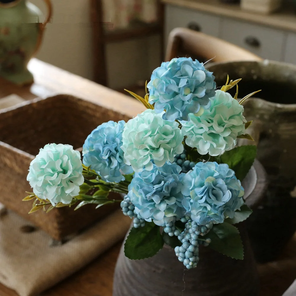 Factory direct sale small hydrangea mixed bubble grain flower bouquet artificial silk wedding flowers